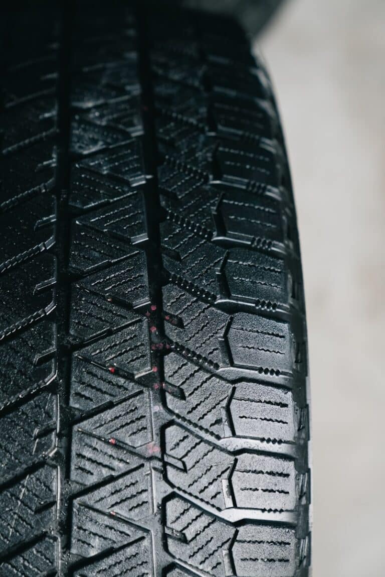 Close-up of a black car tire tread